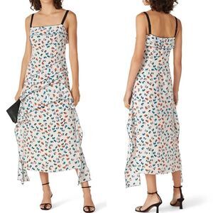 JASON WU Dress Womens 0 White Floral Midi 100% Silk Sleeveless Square Neck